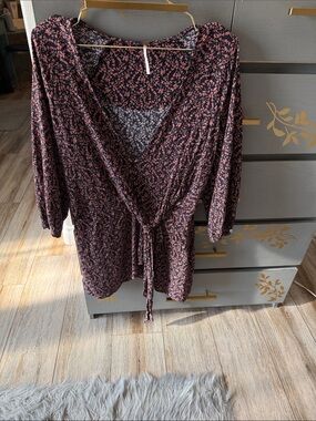 Free People Black Wrap Tunic with Pink Floral Print